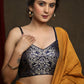 Trendy Navy Blue Brocade Blouse with strap
