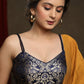 Trendy Navy Blue Brocade Blouse with strap
