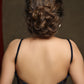 Trendy Navy Blue Brocade Blouse with strap