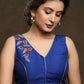 Classsy Blue Hand Embroidered Sleeveless Cotton Silk Blouse