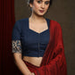 Classy Gond Hand Painting Navy Blue Cotton Kalamkari Combination Blouse