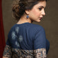 Classy Gond Hand Painting Navy Blue Cotton Kalamkari Combination Blouse