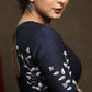 Hand Embroidered Navy Blue Cotton Silk Blouse