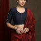 Hand Embroidered Navy Blue Cotton Silk Blouse
