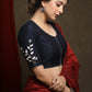 Hand Embroidered Navy Blue Cotton Silk Blouse