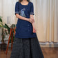 Rare Hand Painted Gond Art on Blue Cotton tunic
