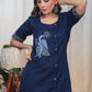 Rare Hand Painted Gond Art on Blue Cotton tunic