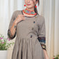 Cement Color Cotton Tunic With Ajrakh Combination and classy Buttons
