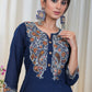 Navy Blue Cotton Tunic with Beautiful Embroidery upto Waist and on Sleeves