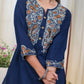 Navy Blue Cotton Tunic with Beautiful Embroidery upto Waist and on Sleeves