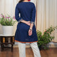 Navy Blue Cotton Tunic with Beautiful Embroidery upto Waist and on Sleeves