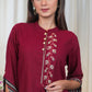 Wine Color Cotton Tunic with Beautiful Embroidery