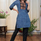 Stylish Striped Indigo Tunic With Handmade Kutch Mirror Work Embroidery