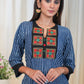 Stylish Striped Indigo Tunic With Handmade Kutch Mirror Work Embroidery