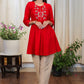 Beautiful Red Cotton Tunic with Contrast Embroidery