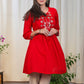 Beautiful Red Cotton Tunic with Contrast Embroidery