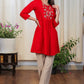 Beautiful Red Cotton Tunic with Contrast Embroidery