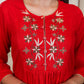 Beautiful Red Cotton Tunic with Contrast Embroidery