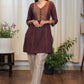 Elegant Coffee Brown Tunic With Beautifully Embroidered Yoke and Buttons