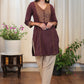 Elegant Coffee Brown Tunic With Beautifully Embroidered Yoke and Buttons