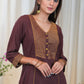 Elegant Coffee Brown Tunic With Beautifully Embroidered Yoke and Buttons