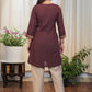 Elegant Coffee Brown Tunic With Beautifully Embroidered Yoke and Buttons