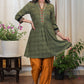 Trendy Green Ajrakh Tunic With Beautiful Handmade Kutch Mirror Embroidery