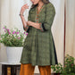 Trendy Green Ajrakh Tunic With Beautiful Handmade Kutch Mirror Embroidery
