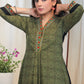 Trendy Green Ajrakh Tunic With Beautiful Handmade Kutch Mirror Embroidery