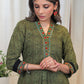 Trendy Green Ajrakh Tunic With Beautiful Handmade Kutch Mirror Embroidery