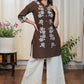 Graceful Coffee Brown Cotton Tunic with Beautiful full length Aaplic work