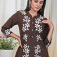 Graceful Coffee Brown Cotton Tunic with Beautiful full length Aaplic work