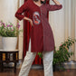 Beautiful Maroon Cotton Handloom Tunic with Rare Hand Painted Gond Art & wooden Buttons