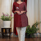 Beautiful Maroon Cotton Handloom Tunic with Rare Hand Painted Gond Art & wooden Buttons