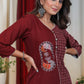 Beautiful Maroon Cotton Handloom Tunic with Rare Hand Painted Gond Art & wooden Buttons