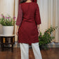 Beautiful Maroon Cotton Handloom Tunic with Rare Hand Painted Gond Art & wooden Buttons