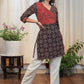 Stylish Cotton Ajrakh Overlapping Tunic with Buttons to Highlight