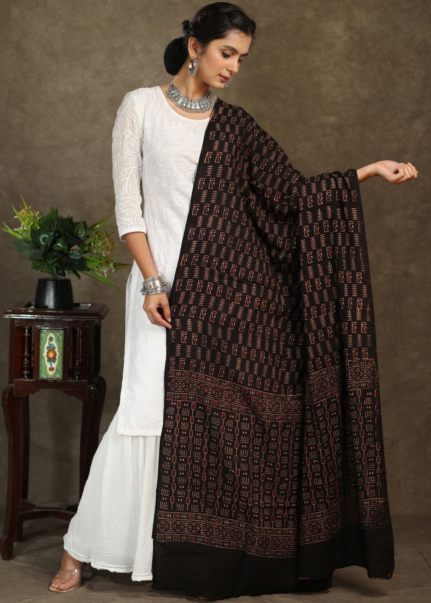 Exclusive Black cotton Ajrakh dupatta