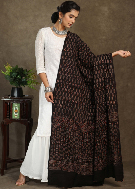 Exclusive Black cotton Ajrakh dupatta