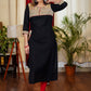 Elegant Straight Cut Black Cotton Kurta With Exclusive Madhubani Print