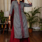 Gracious Grey Cotton Straight Cut Kurta With Beautiful Mirror and Embroidery Work