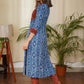 Graceful Straight Cut Cotton Indigo Kurta With Ajrakh Yoke and Golden Beads
