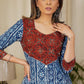Graceful Straight Cut Cotton Indigo Kurta With Ajrakh Yoke and Golden Beads