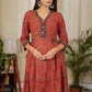Stylish Ajrakh Combination Kurta With Beautiful Buttons