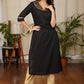 Elegant Black Straight Cut Cotton Kurta with beautiful Hand work of Subtle Gold long Glass Beads