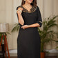 Elegant Black Straight Cut Cotton Kurta with beautiful Hand work of Subtle Gold long Glass Beads