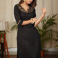 Elegant Black Straight Cut Cotton Kurta with beautiful Hand work of Subtle Gold long Glass Beads
