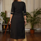 Elegant Black Straight Cut Cotton Kurta with beautiful Hand work of Subtle Gold long Glass Beads