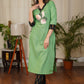 Soothing Green Straight Cut Ikat Combination Kurta With Beautiful Hand painting