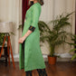 Soothing Green Straight Cut Ikat Combination Kurta With Beautiful Hand painting